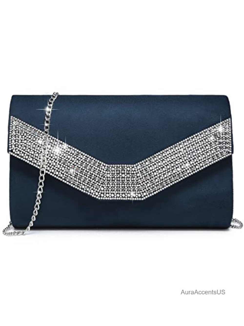 Velvet Evening Clutch Silver Chain Strap Formal Party Bag